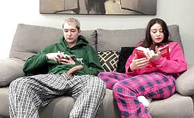 Step Brother Watch Porn and Jerk Off Next To Step Sister! But She Decide Handjob Him Instead Reading Boring Book