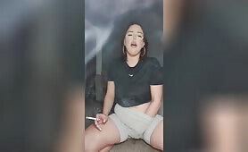 British chavy teen slut squirts all over her nike shorts